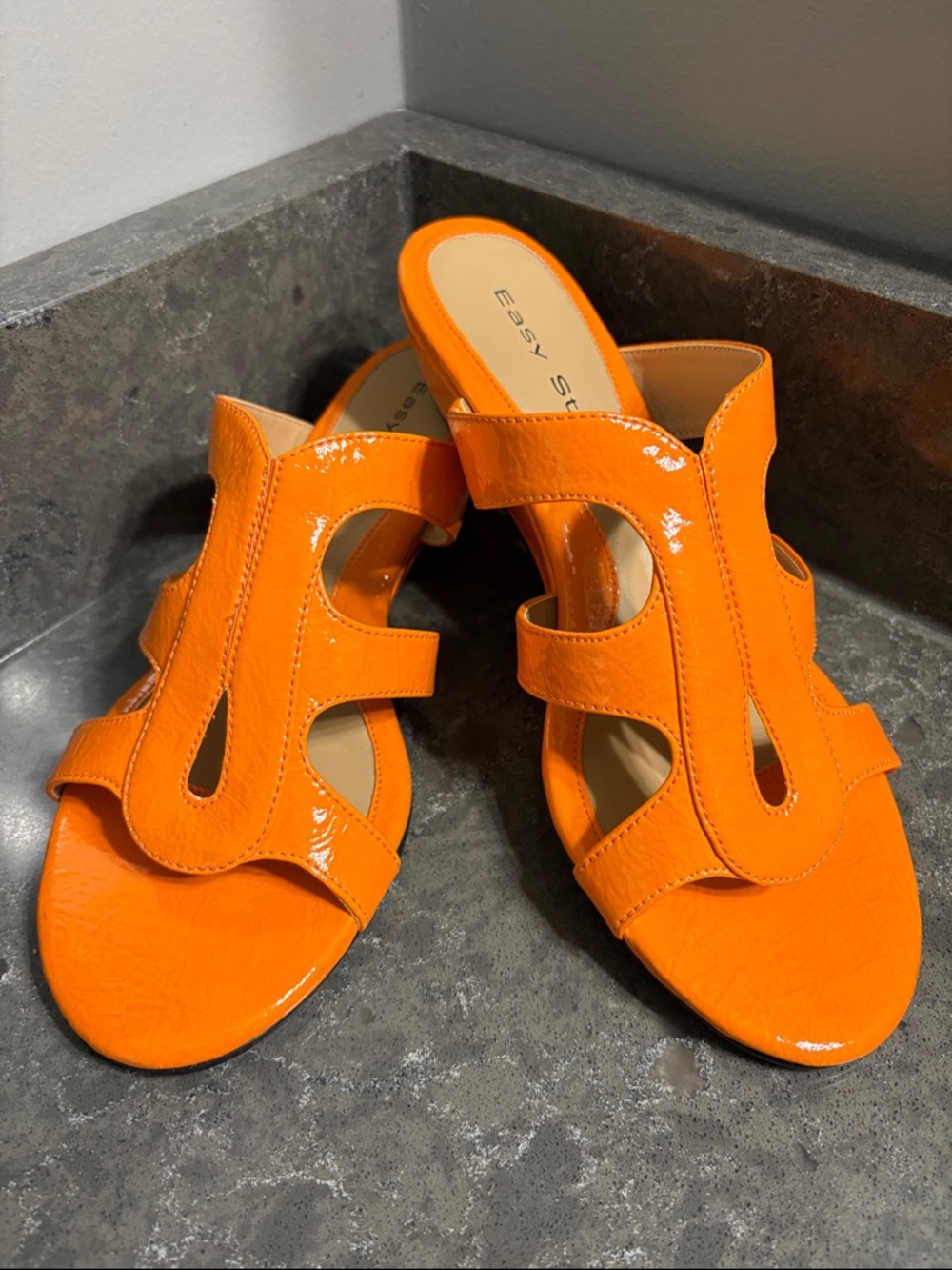 Easy Step Orange Patent Slide Mules for Women